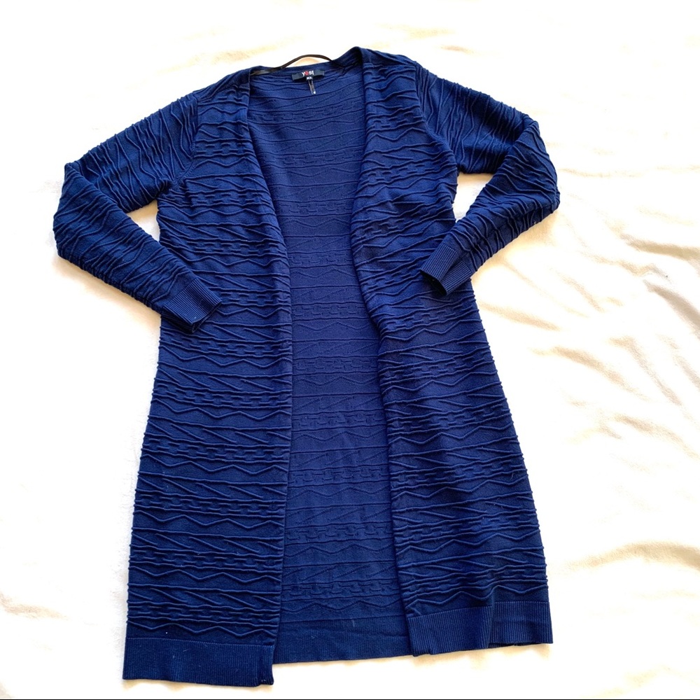Blue Long Sleeve Textured Cardigan